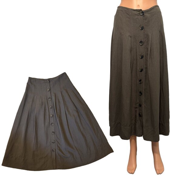Zara Olive Green Button-Down A-Line Ankle-Length Skirt Women’s Medium - Picture 2 of 9